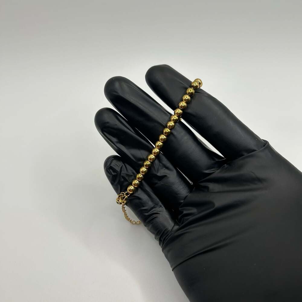 18K Solid Yellow Gold Plated Beaded Bracelet Women High Quality 7"-8" Adjustable